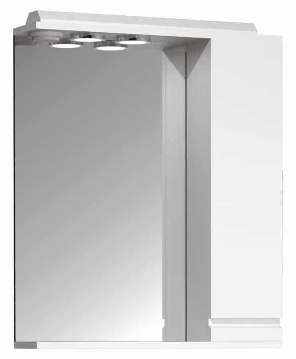 VCM NORDIC Silora L badeværelse spejlskab, m. lys, 1 låge, 2 hylder - spejlglas og hvid træ 60 cm