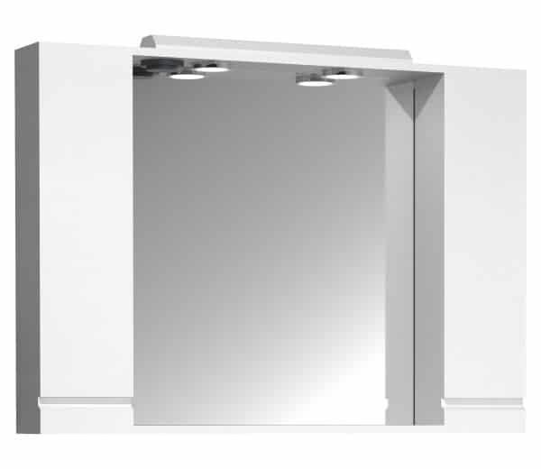 VCM NORDIC Silora XL badeværelse spejlskab, m. lys, 2 låger, 4 hylder - spejlglas og hvid træ 100cm