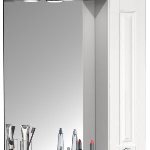 VCM NORDIC Casalo L badeværelse spejlskab, m. lys, 1 låge, 2 hylder - spejlglas og hvid træ (60cm)