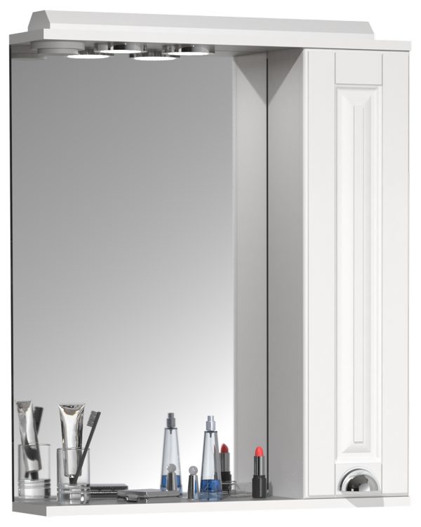 VCM NORDIC Casalo L badeværelse spejlskab, m. lys, 1 låge, 2 hylder - spejlglas og hvid træ (60cm)