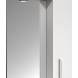 VCM NORDIC Lisalo L badeværelse spejlskab, m. lys, 1 låge, 2 hylder - spejlglas og hvid træ (55cm)