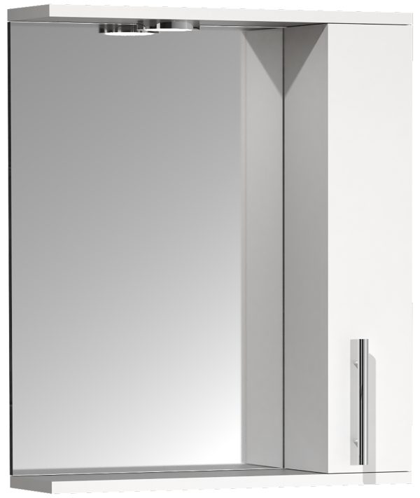 VCM NORDIC Lisalo M badeværelse spejlskab, m. lys, 1 låge, 2 hylder - spejlglas og hvid træ (50cm)