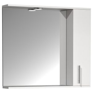 VCM NORDIC Lisalo XL badeværelse spejlskab, m. lys, 1 låge, 2 hylder - spejlglas og hvid træ (75cm)