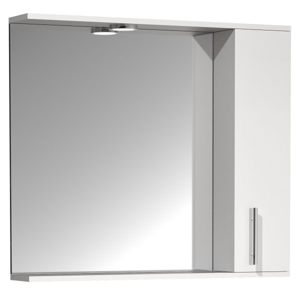 VCM NORDIC Lisalo XL badeværelse spejlskab, m. lys, 1 låge, 2 hylder - spejlglas og hvid træ (75cm)
