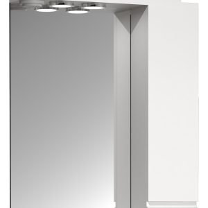 VCM NORDIC Silora L badeværelse spejlskab, m. lys, 1 låge, 2 hylder - spejlglas og hvid træ 60 cm