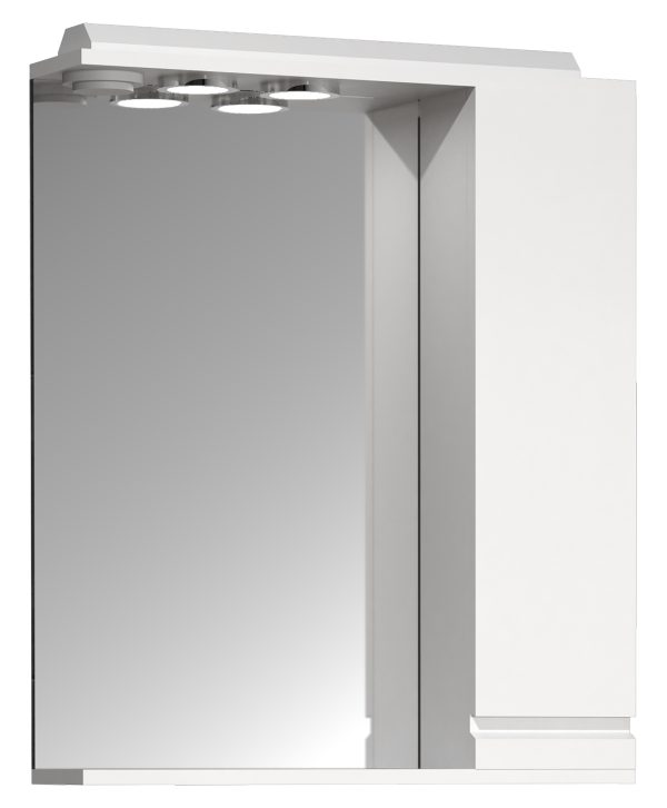 VCM NORDIC Silora L badeværelse spejlskab, m. lys, 1 låge, 2 hylder - spejlglas og hvid træ 60 cm